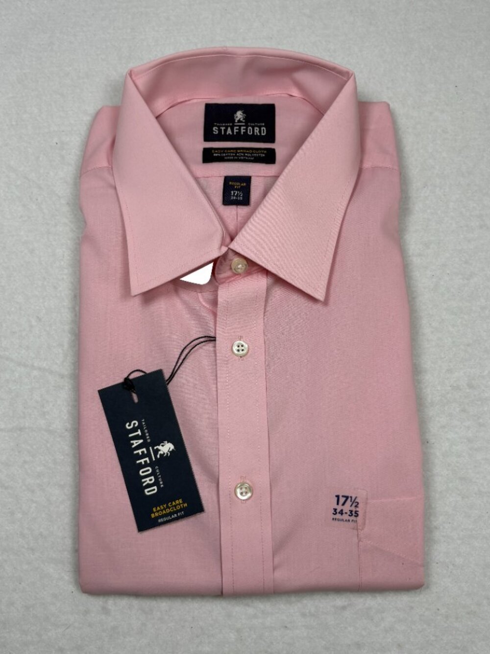 Stafford Men's Pink Dress Shirt Regular Fit Preppy Corporate Party 17.5 34/35